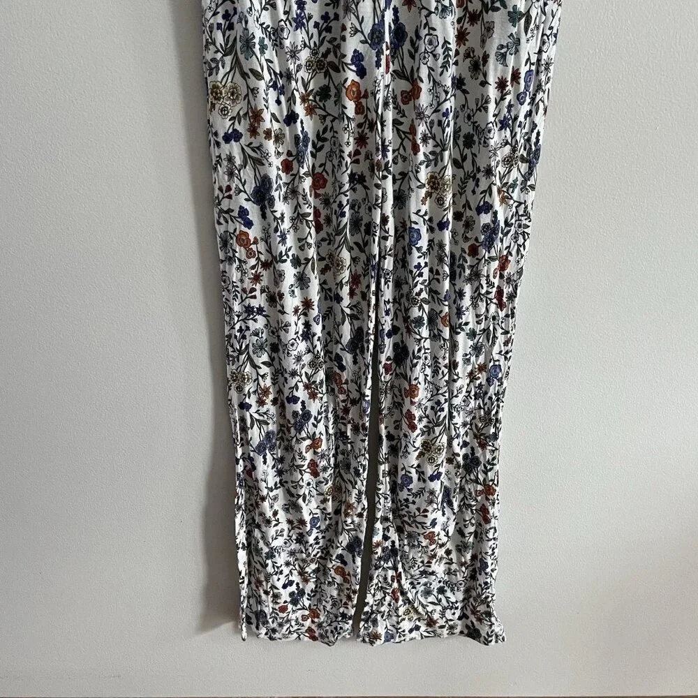 H&M Women M Ditsy Floral Boho V-Neck Short Sleeve Tapered Leg Jersey Jumpsuit